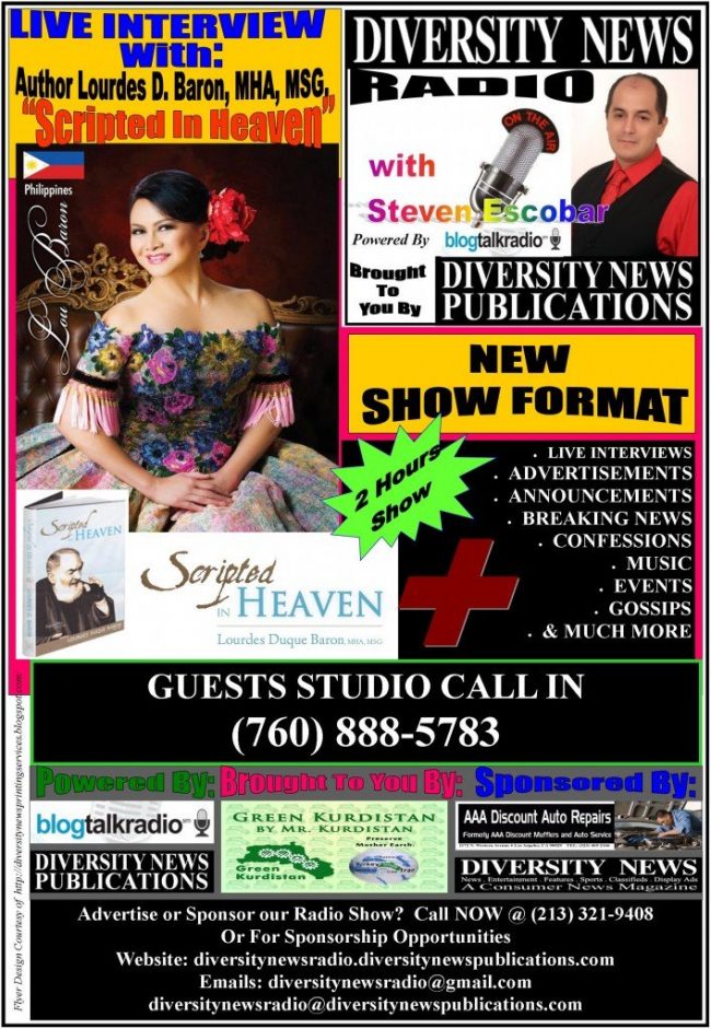 Scripted in Heaven By Lourdes Duque Baron, MHA, MSG. to be Interviewed on Diversity News Radio, On AIR with Steven Escobar